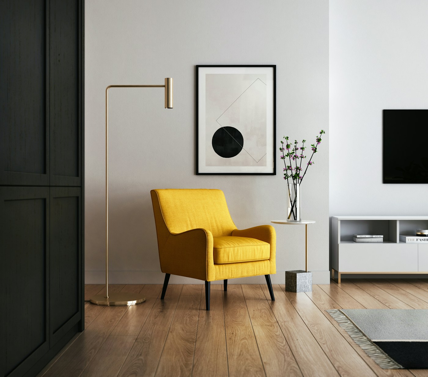 Wall-mounted television in a living room